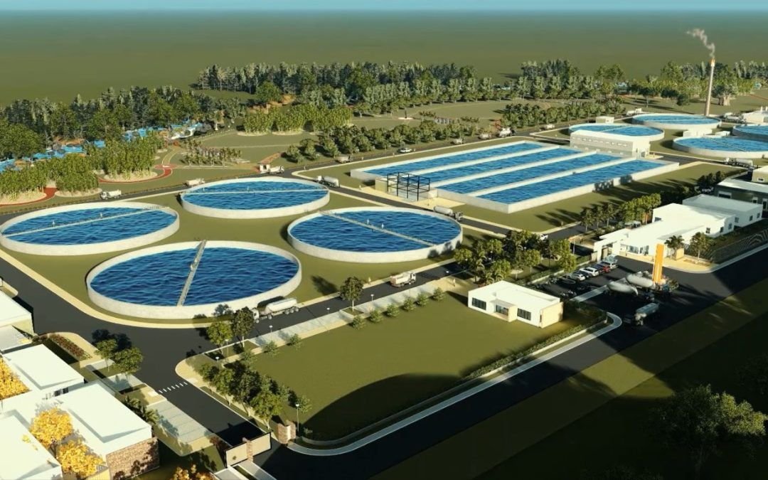 Render de una planta de tratamiento de aguas residuales